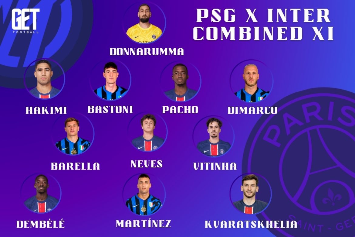 Đội hình kết hợp giữa PSG và Inter, PSG chiếm ưu thế vượt trội.