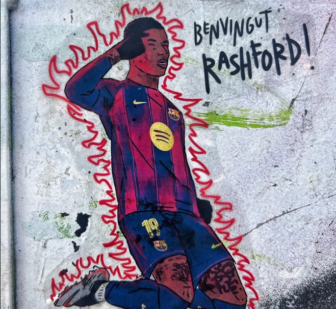 Bức tranh tường đầy màu sắc chào đón Rashford gia nhập Barca